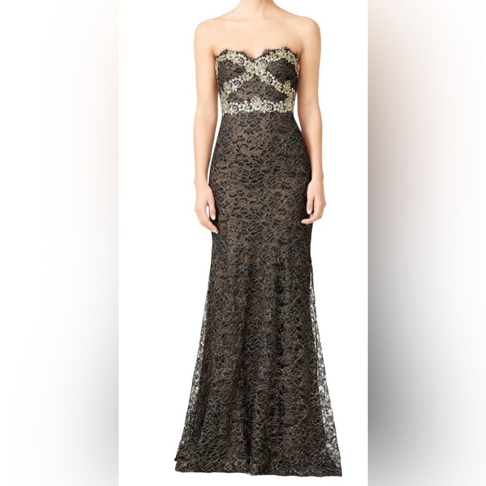 Marchesa Notte Gilded Gold Strapless Gown Size 2